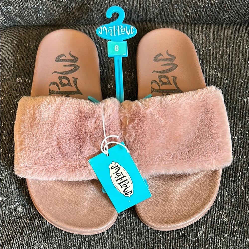 Mad Love Mauve Faux Fur Slide Sandals